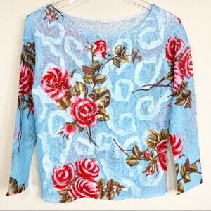 Rose Print Crinkle Top Sz L